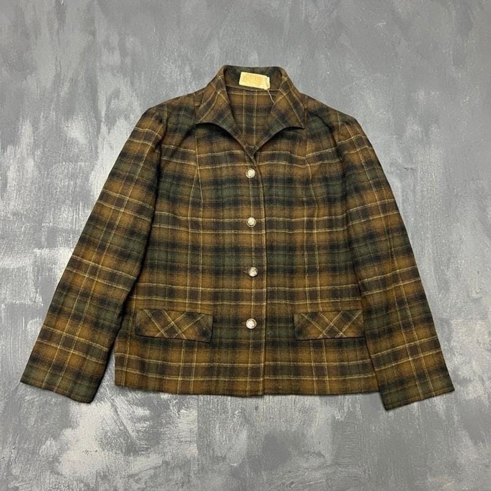 Vintage Pendleton Wool Blazer Womens Medium Brown 1950s Plaid USA